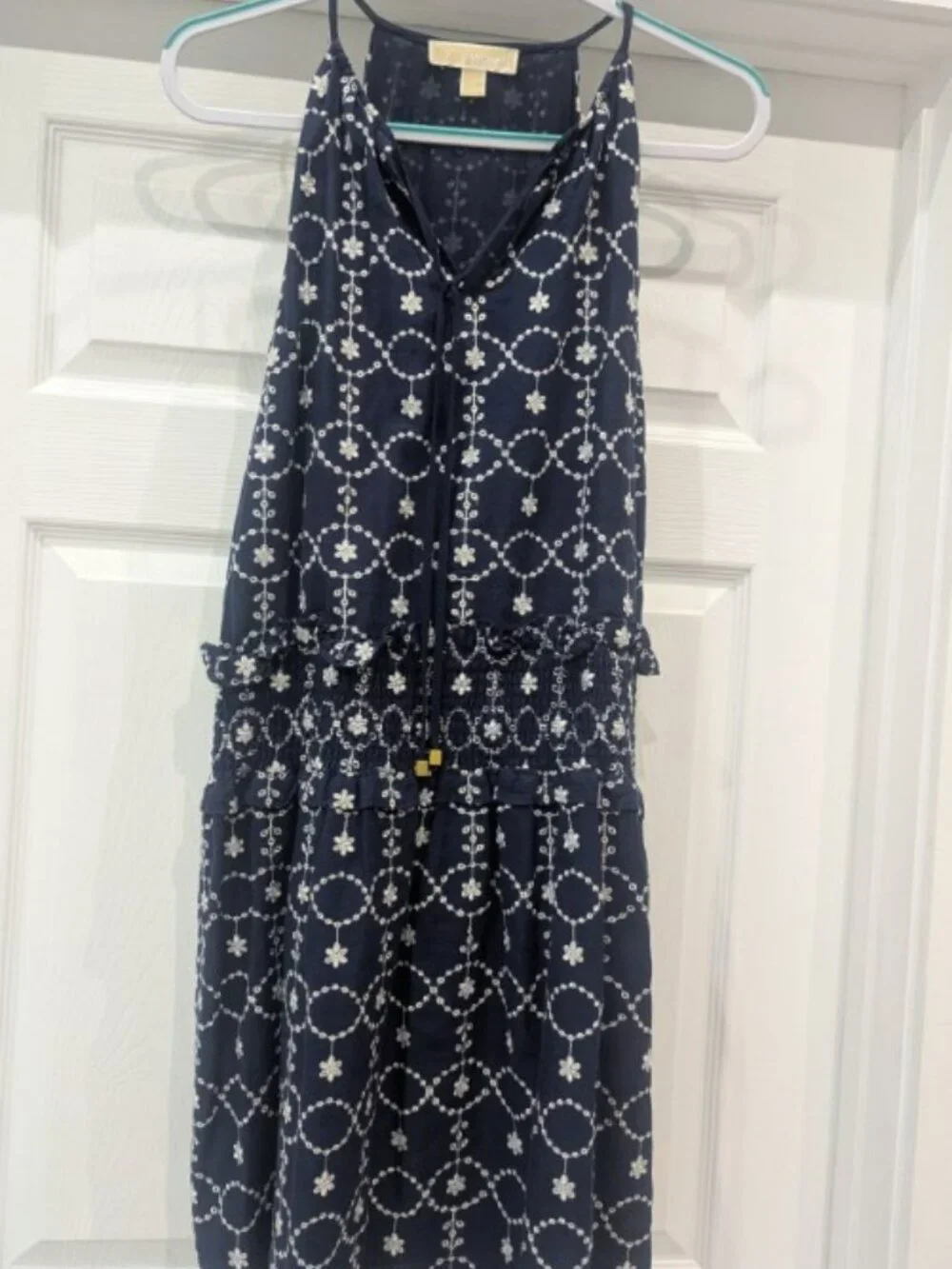 Michael Kors Navy & White Printed Sleeveless Dress | Size M
